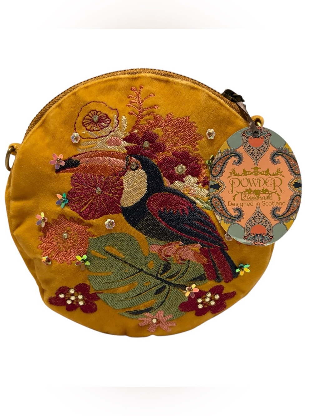 Powder UK Toucan Velvet Embroidered Crossbody Bag